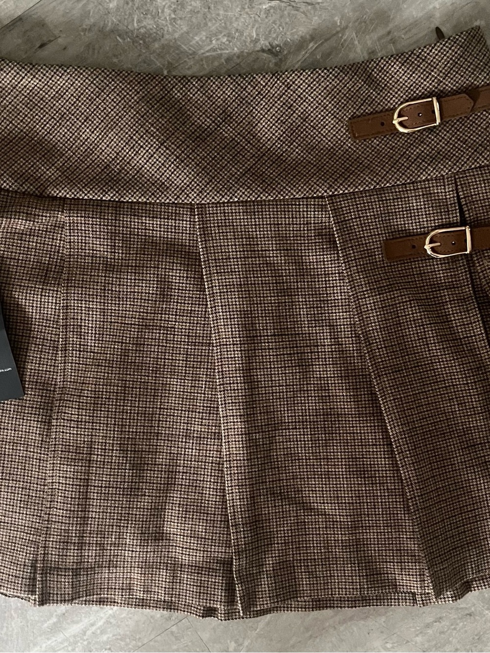 Christian Lacroix Brown Glen Plaid Mini Skirt with Buckle Detail lined Sz 6 NWT